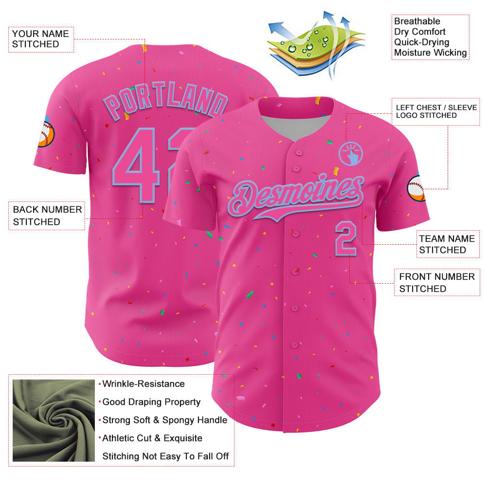 Custom Pink Light Blue 3D Pattern Design Confetti Colorful Speckle Authentic Baseball Jersey