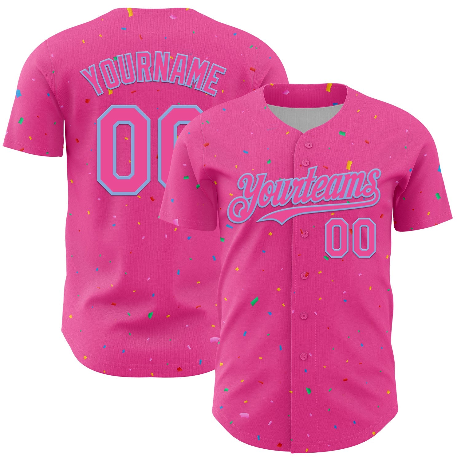 Custom Pink Light Blue 3D Pattern Design Confetti Colorful Speckle Authentic Baseball Jersey