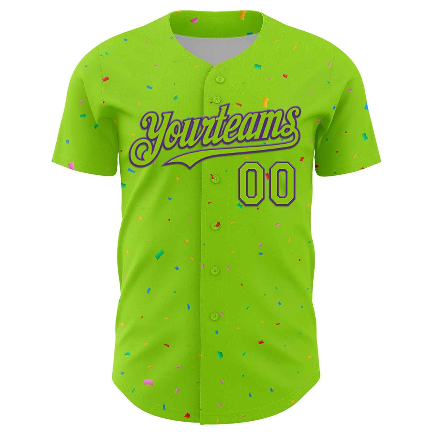 Custom Neon Green Purple 3D Pattern Design Confetti Colorful Speckle Authentic Baseball Jersey