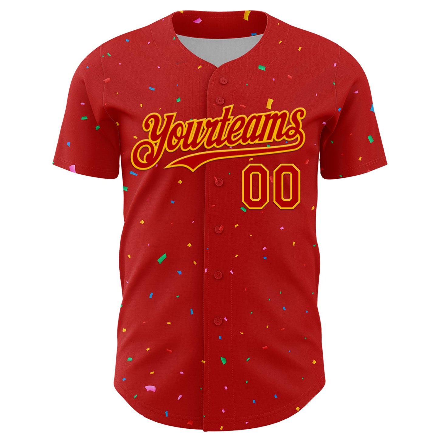 Custom Red Gold 3D Pattern Design Confetti Colorful Speckle Authentic Baseball Jersey