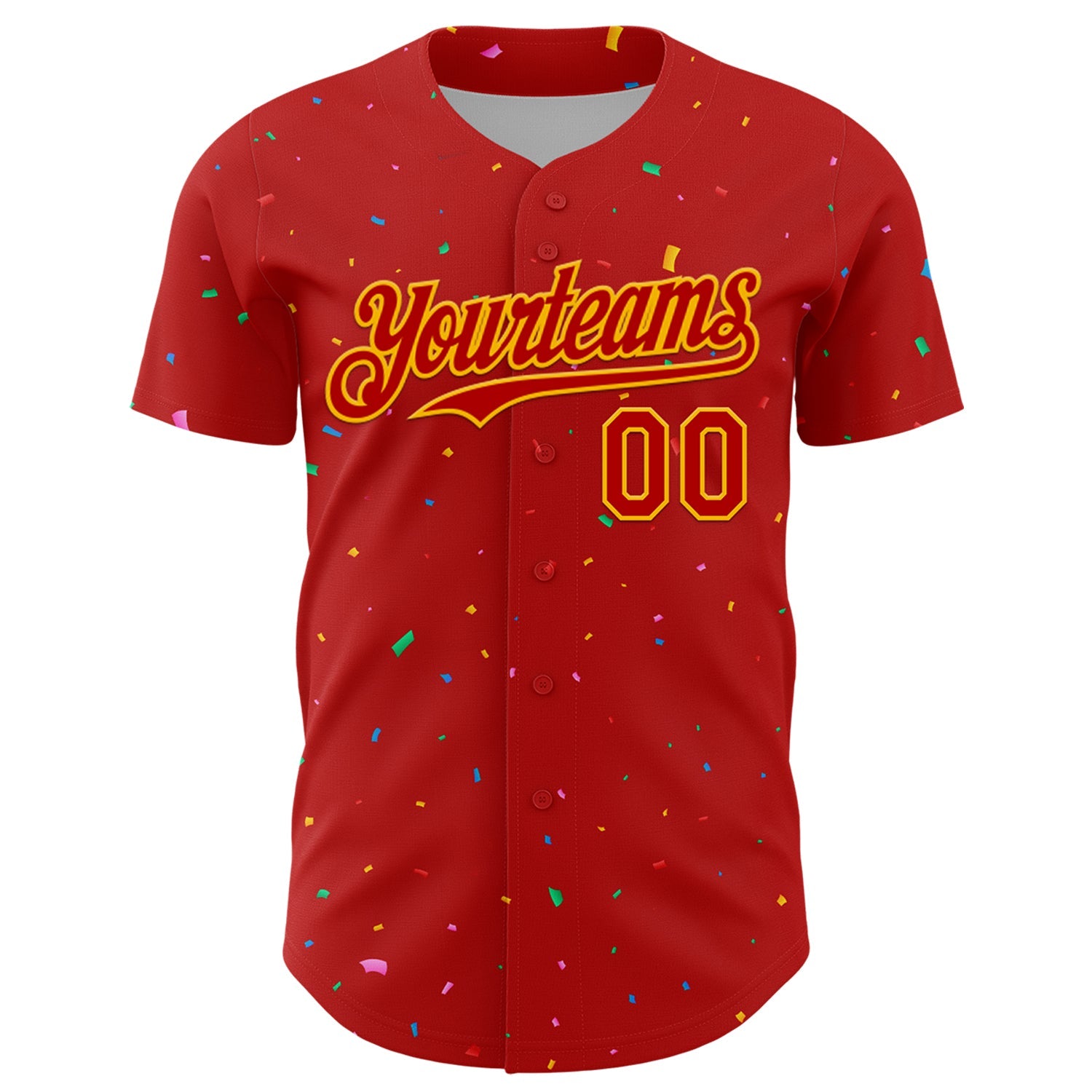 Custom Red Gold 3D Pattern Design Confetti Colorful Speckle Authentic Baseball Jersey