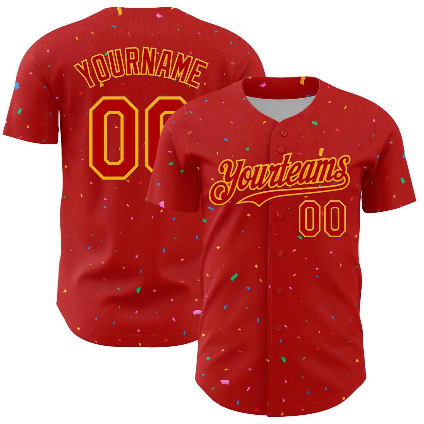 Custom Red Gold 3D Pattern Design Confetti Colorful Speckle Authentic Baseball Jersey