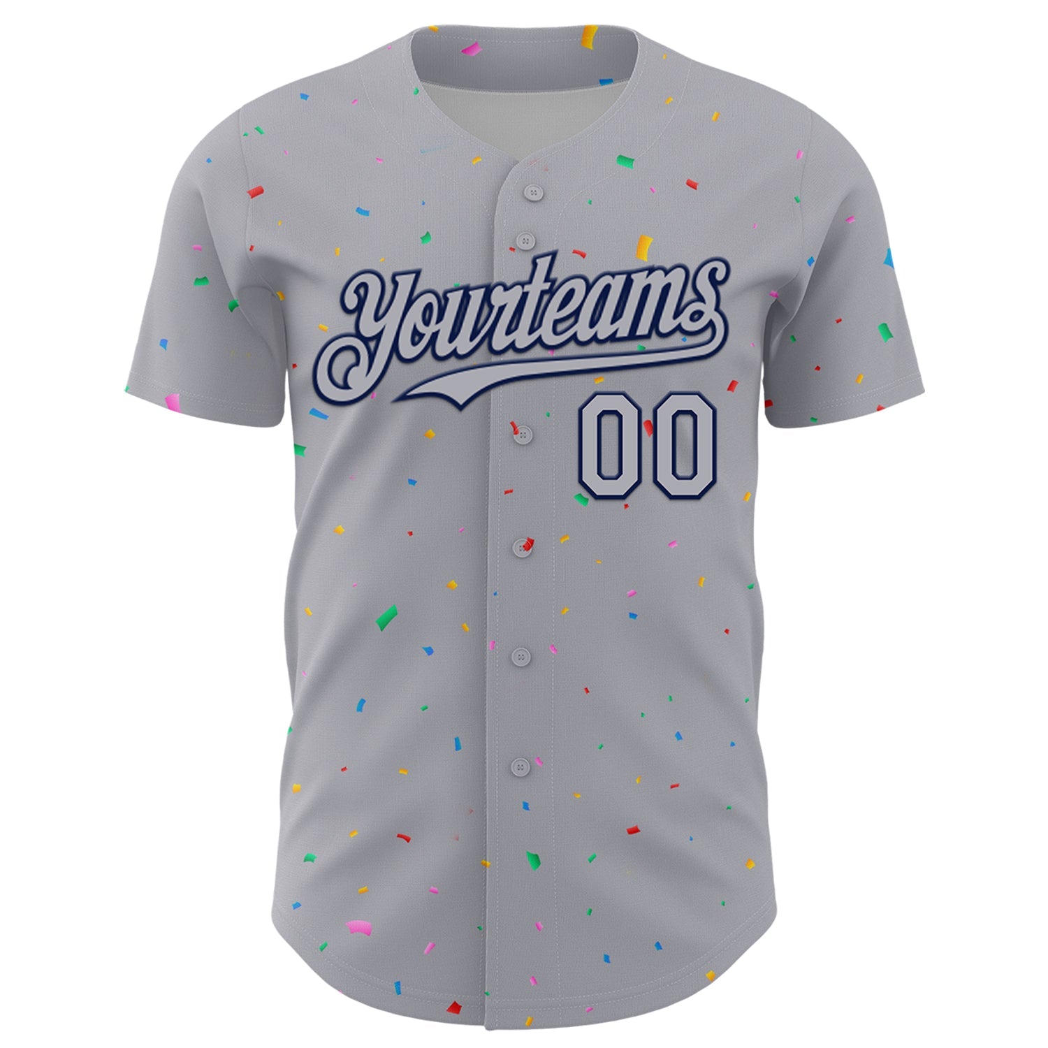 Custom Gray Navy 3D Pattern Design Confetti Colorful Speckle Authentic Baseball Jersey