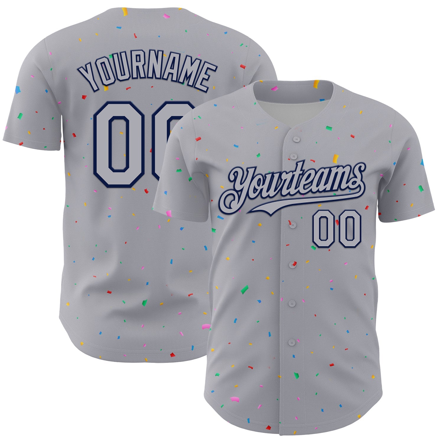 Custom Gray Navy 3D Pattern Design Confetti Colorful Speckle Authentic Baseball Jersey
