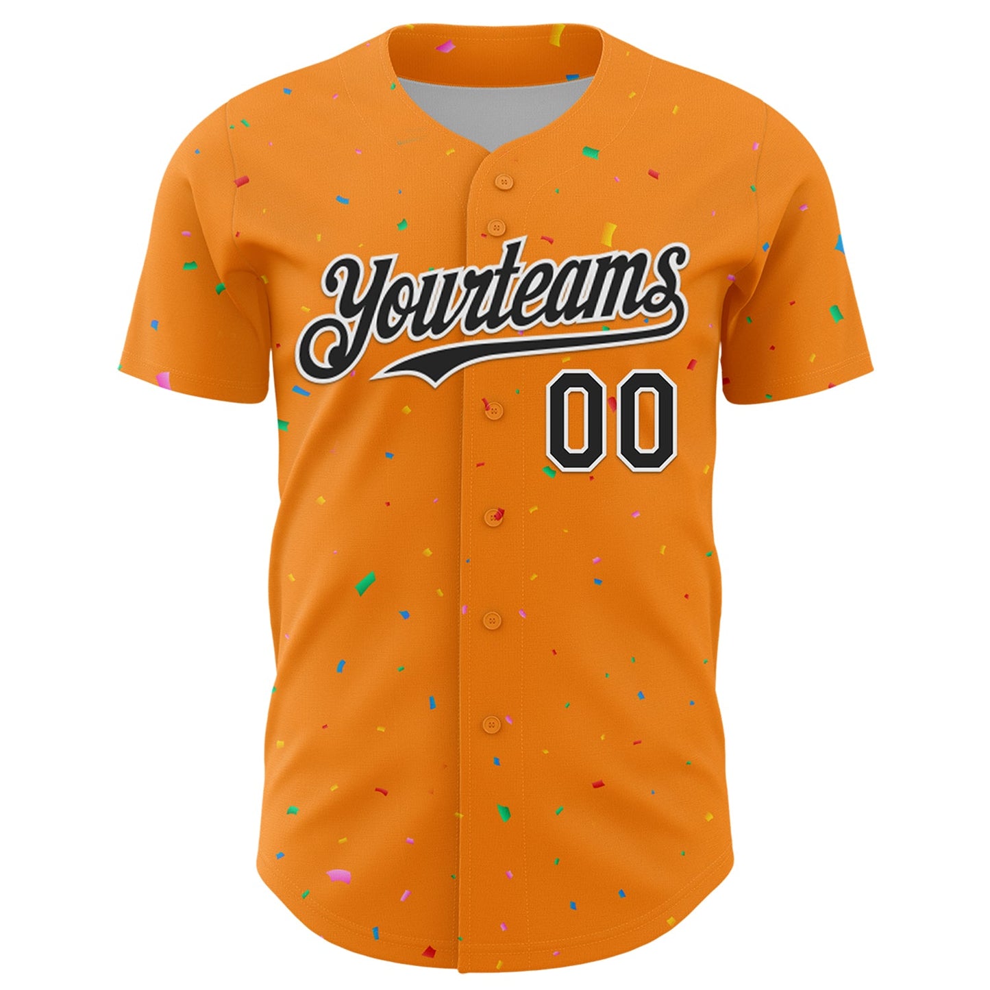 Custom Bay Orange Black-White 3D Pattern Design Confetti Colorful Speckle Authentic Baseball Jersey