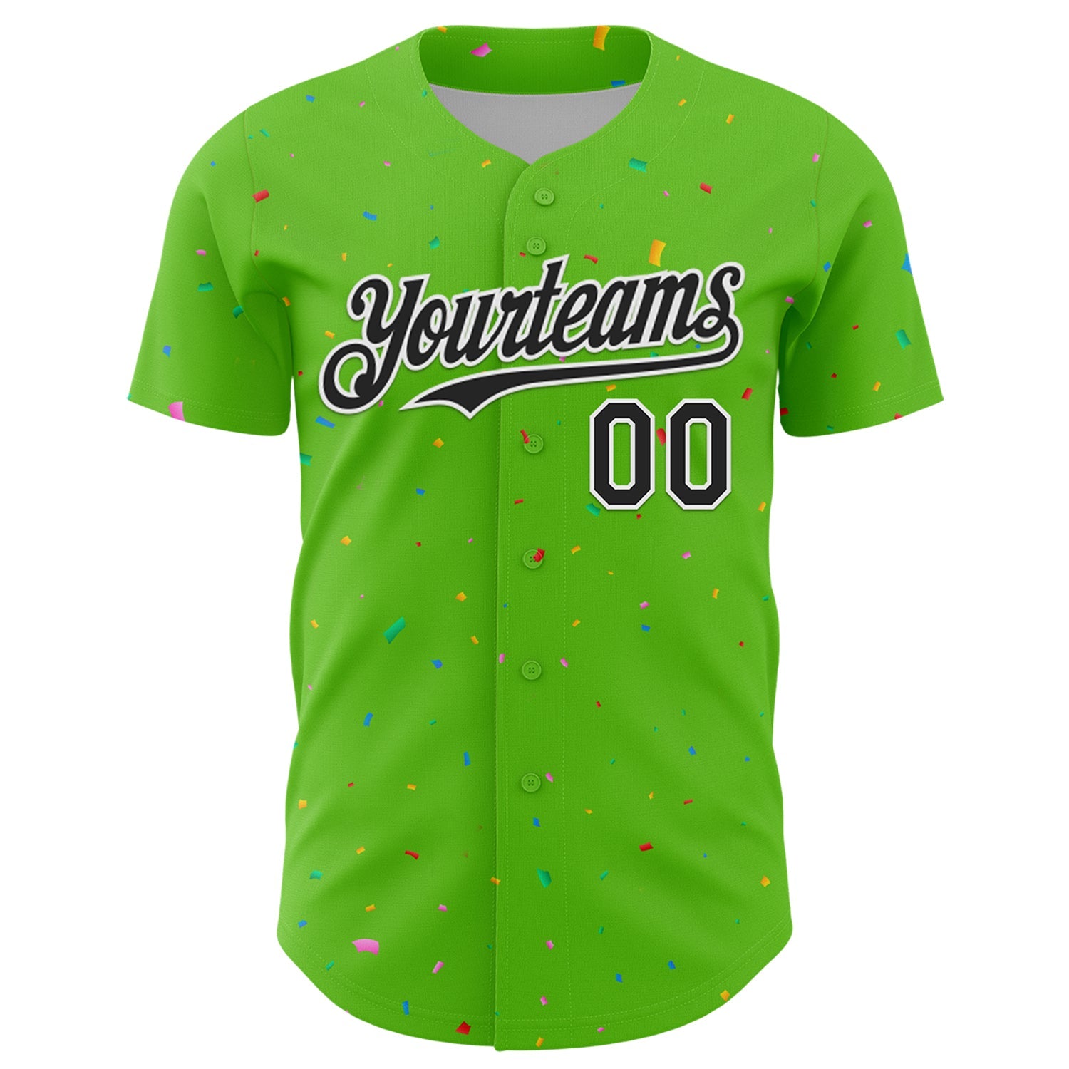 Custom Aurora Green Black-White 3D Pattern Design Confetti Colorful Speckle Authentic Baseball Jersey
