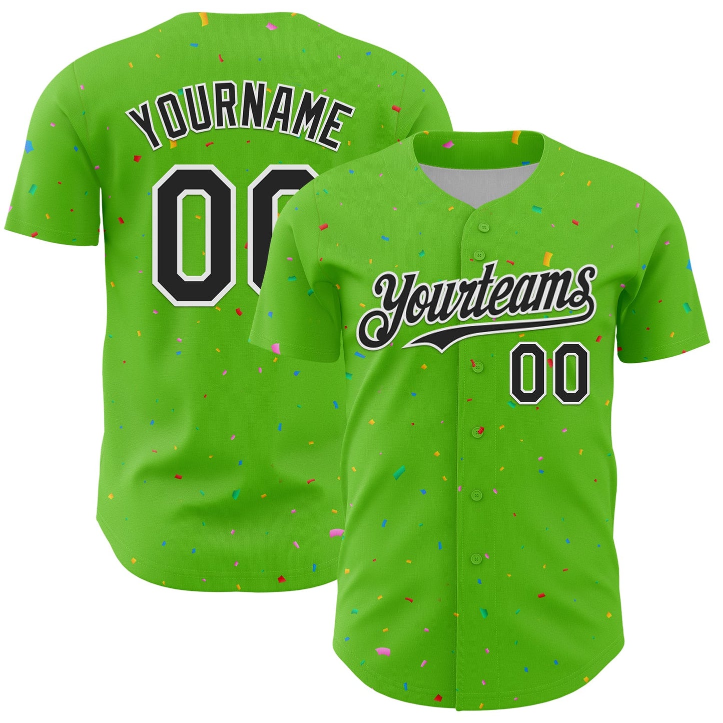 Custom Aurora Green Black-White 3D Pattern Design Confetti Colorful Speckle Authentic Baseball Jersey