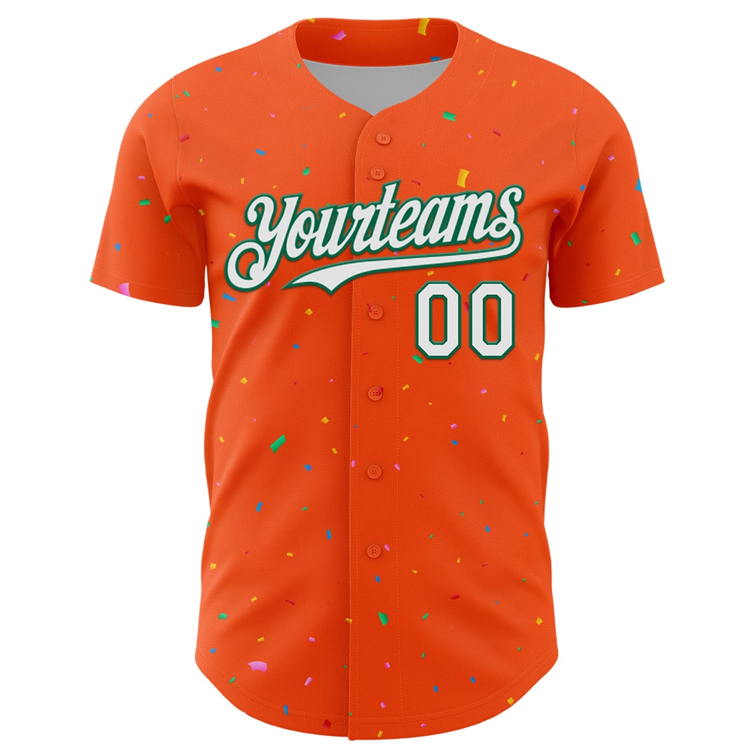 Custom Orange White-Kelly Green 3D Pattern Design Confetti Colorful Speckle Authentic Baseball Jersey
