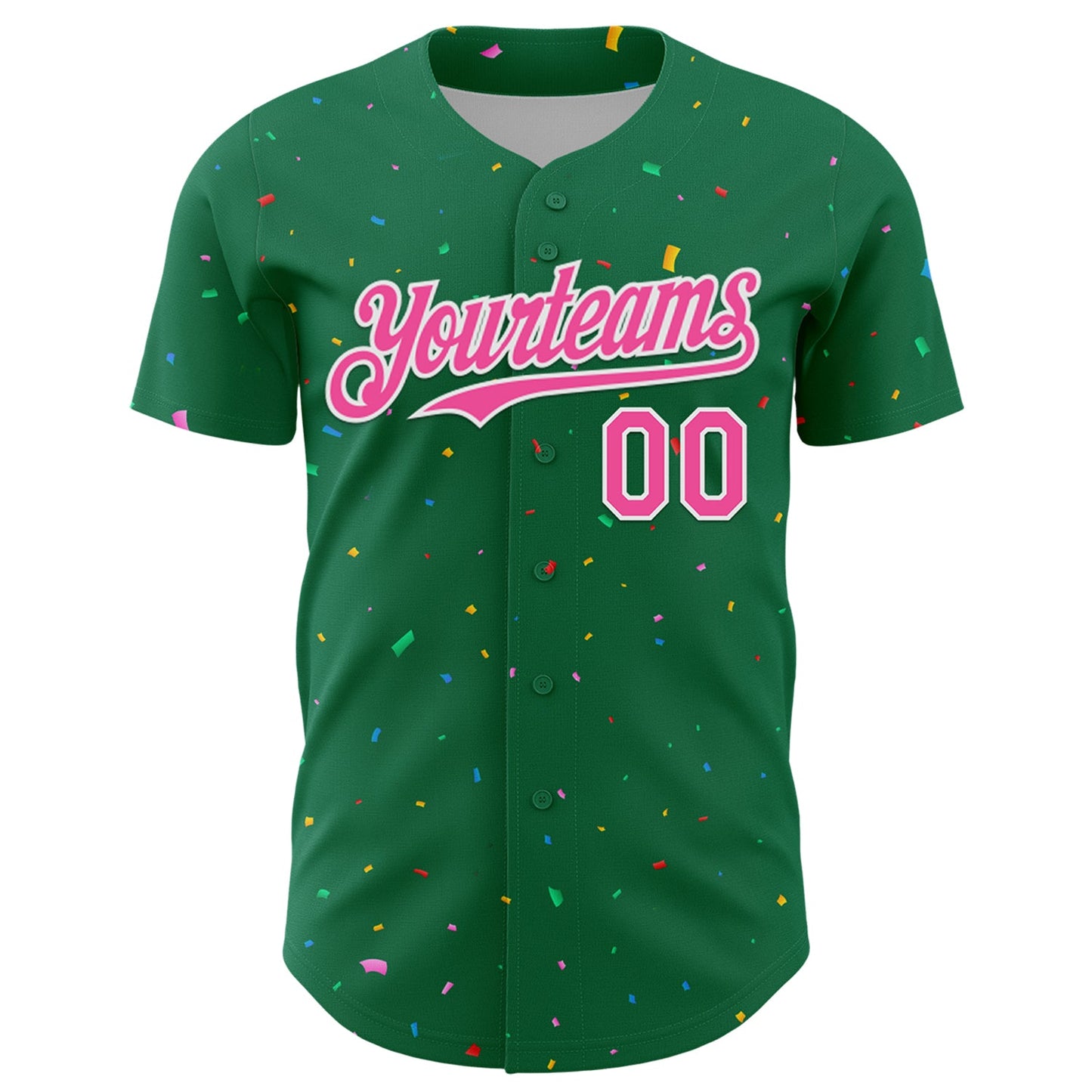Custom Kelly Green Pink-White 3D Pattern Design Confetti Colorful Speckle Authentic Baseball Jersey