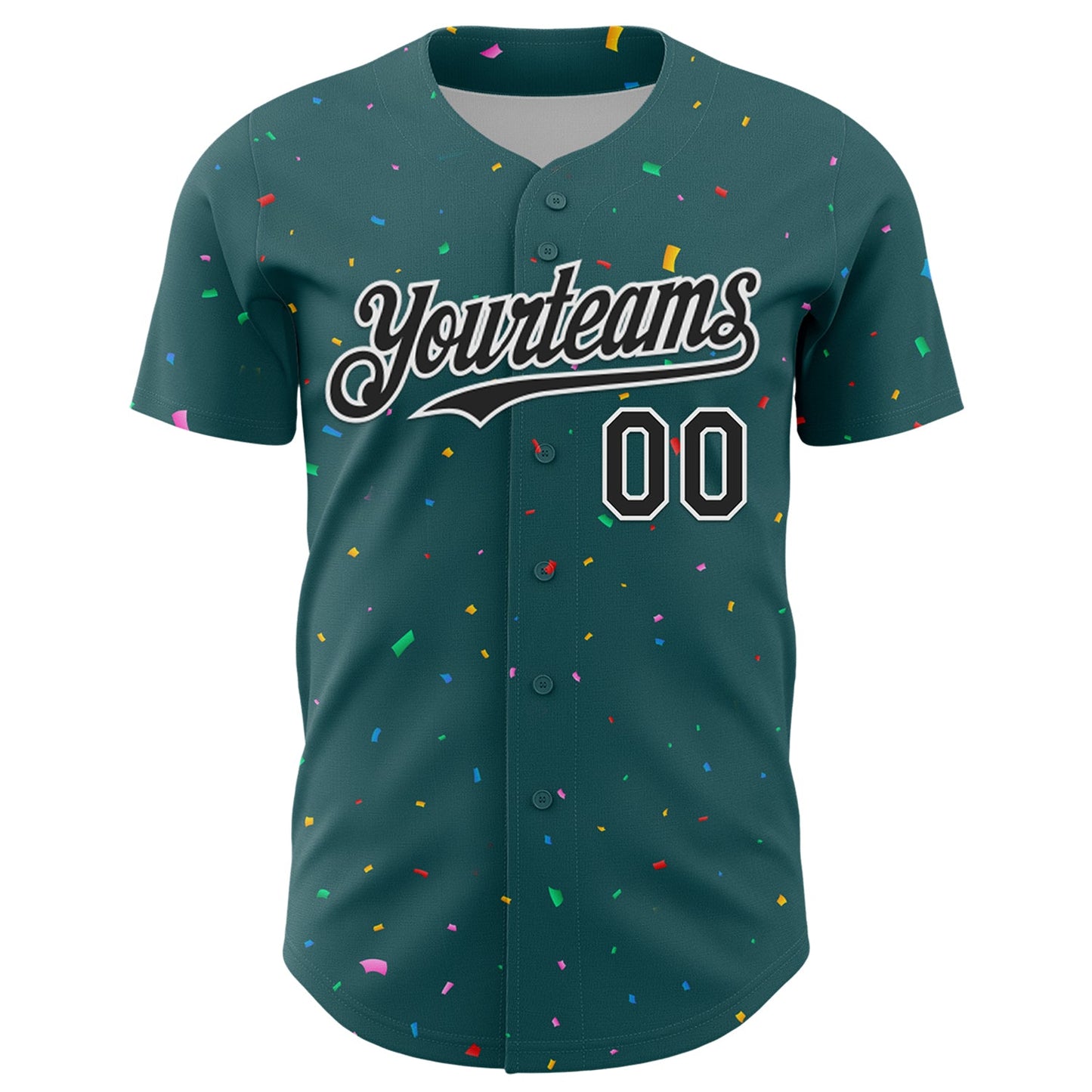 Custom Midnight Green Black-White 3D Pattern Design Confetti Colorful Speckle Authentic Baseball Jersey