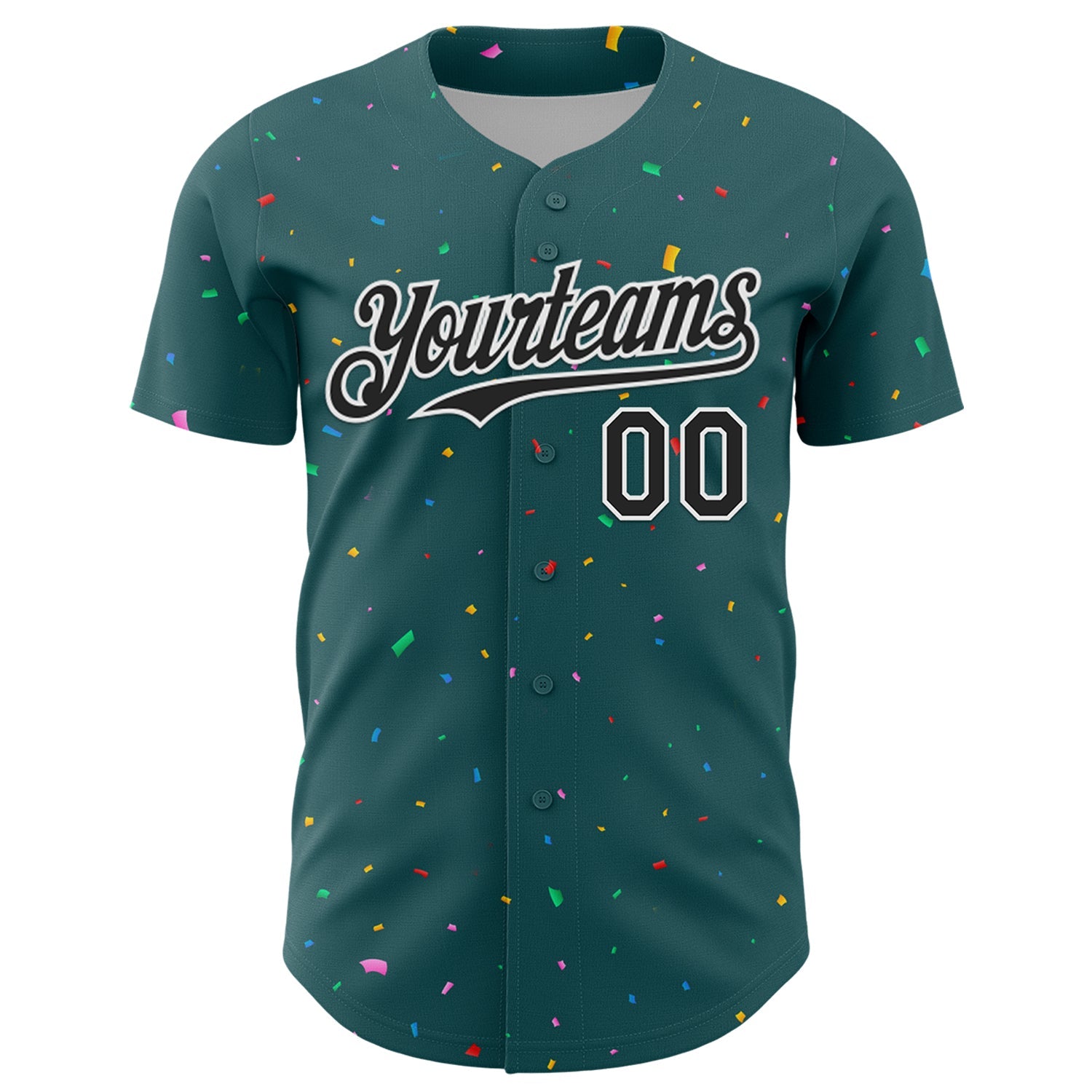 Custom Midnight Green Black-White 3D Pattern Design Confetti Colorful Speckle Authentic Baseball Jersey