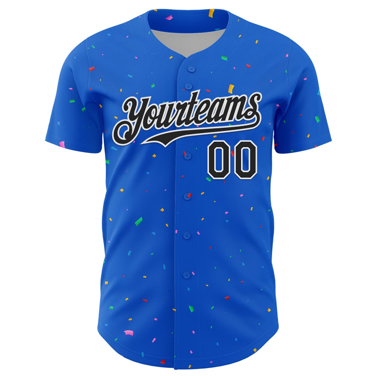 Custom Thunder Blue Black-White 3D Pattern Design Confetti Colorful Speckle Authentic Baseball Jersey