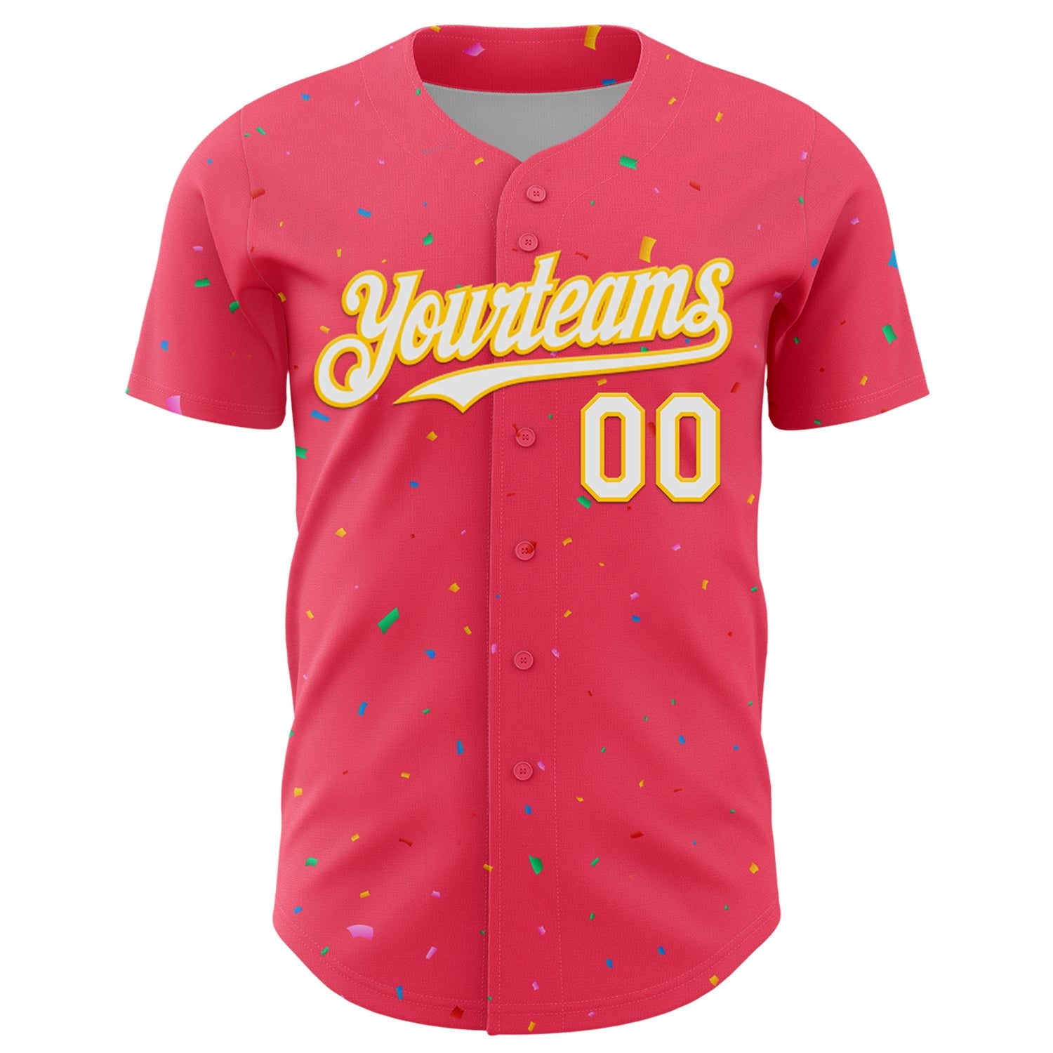 Custom Neon Pink White-Yellow 3D Pattern Design Confetti Colorful Speckle Authentic Baseball Jersey