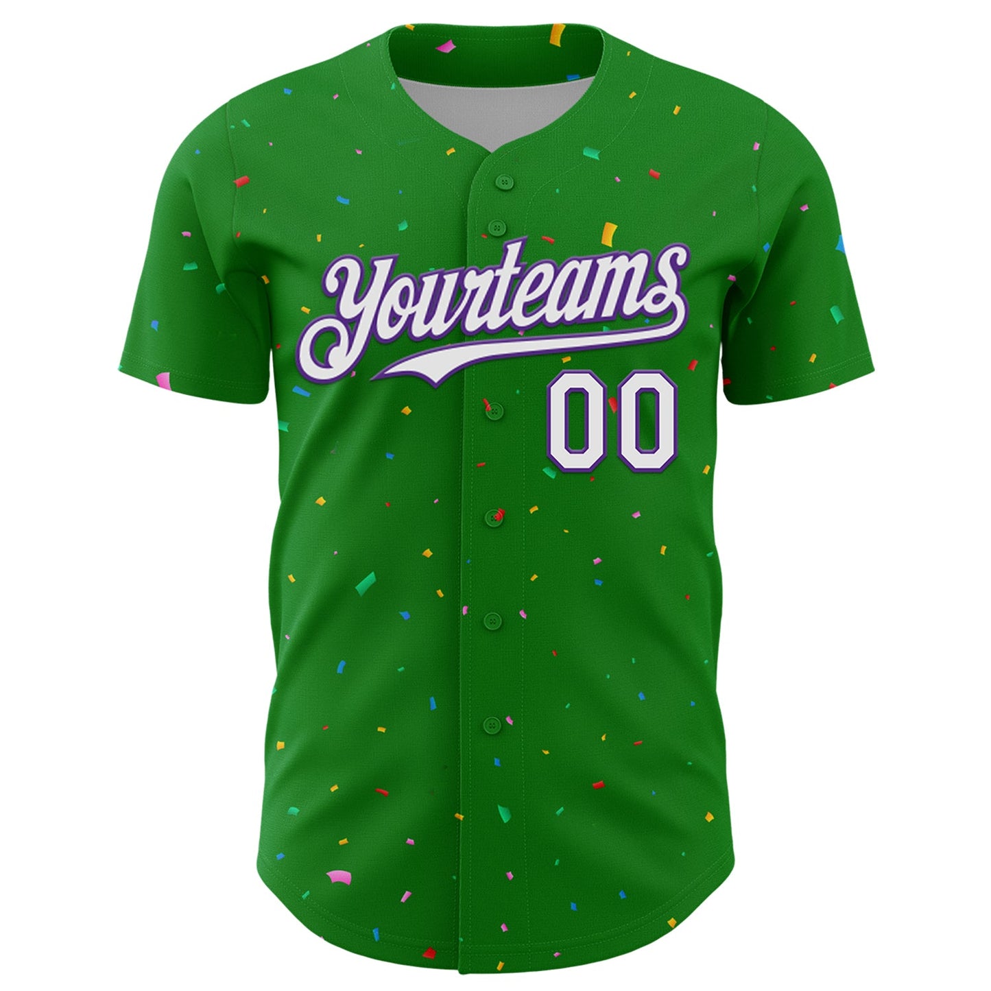 Custom Grass Green White-Purple 3D Pattern Design Confetti Colorful Speckle Authentic Baseball Jersey