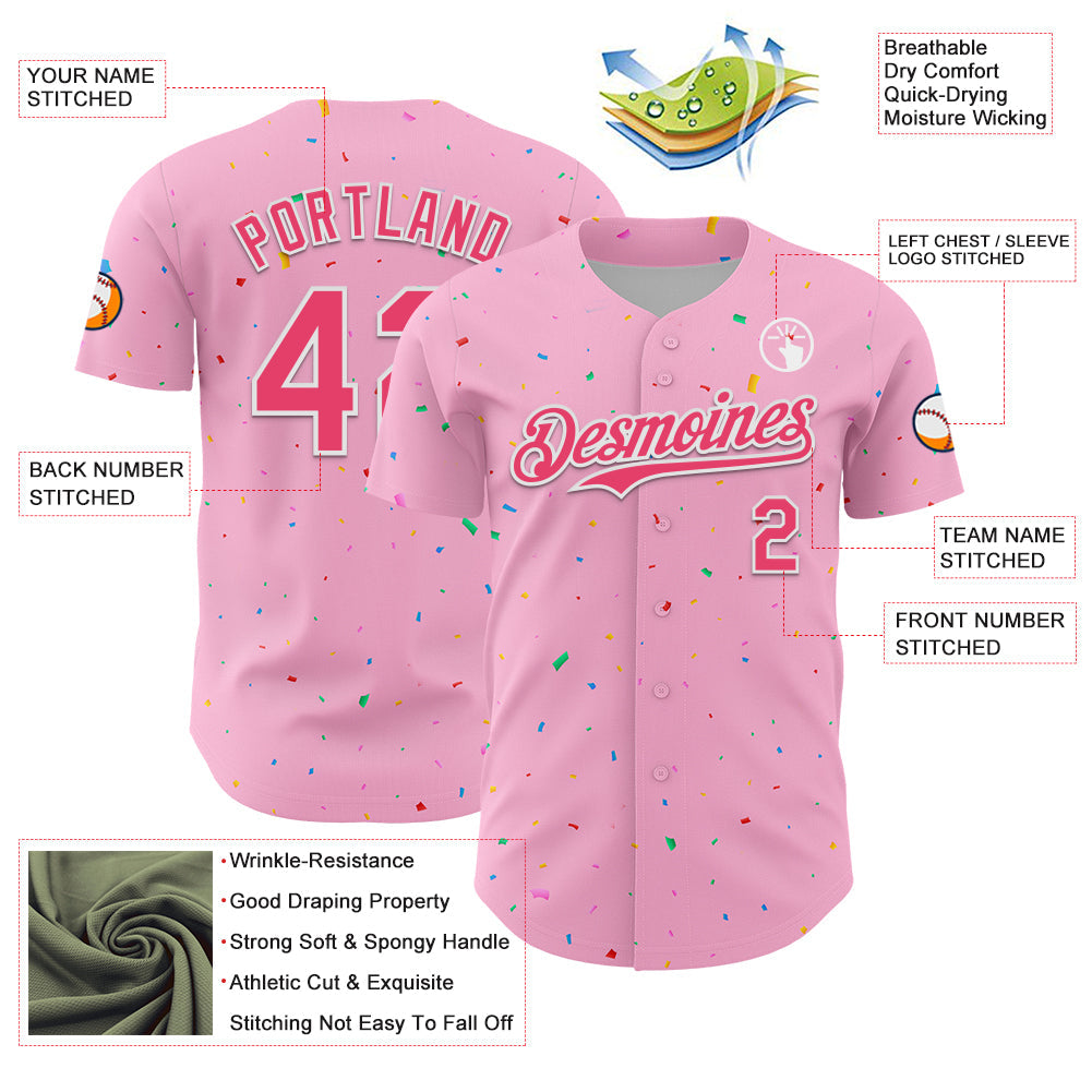 Custom Light Pink Neon Pink-White 3D Pattern Design Confetti Colorful Speckle Authentic Baseball Jersey