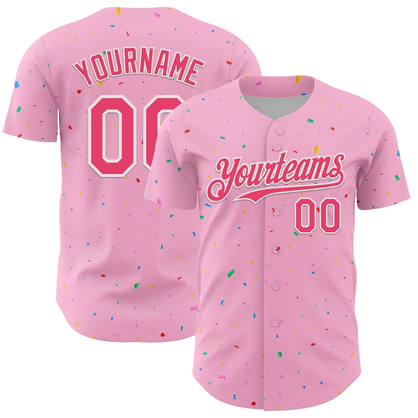 Custom Light Pink Neon Pink-White 3D Pattern Design Confetti Colorful Speckle Authentic Baseball Jersey