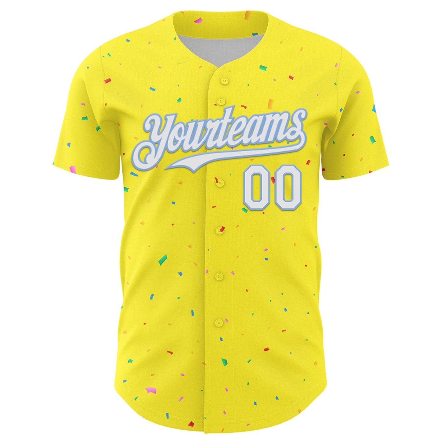 Custom Light Yellow White-Light Blue 3D Pattern Design Confetti Colorful Speckle Authentic Baseball Jersey