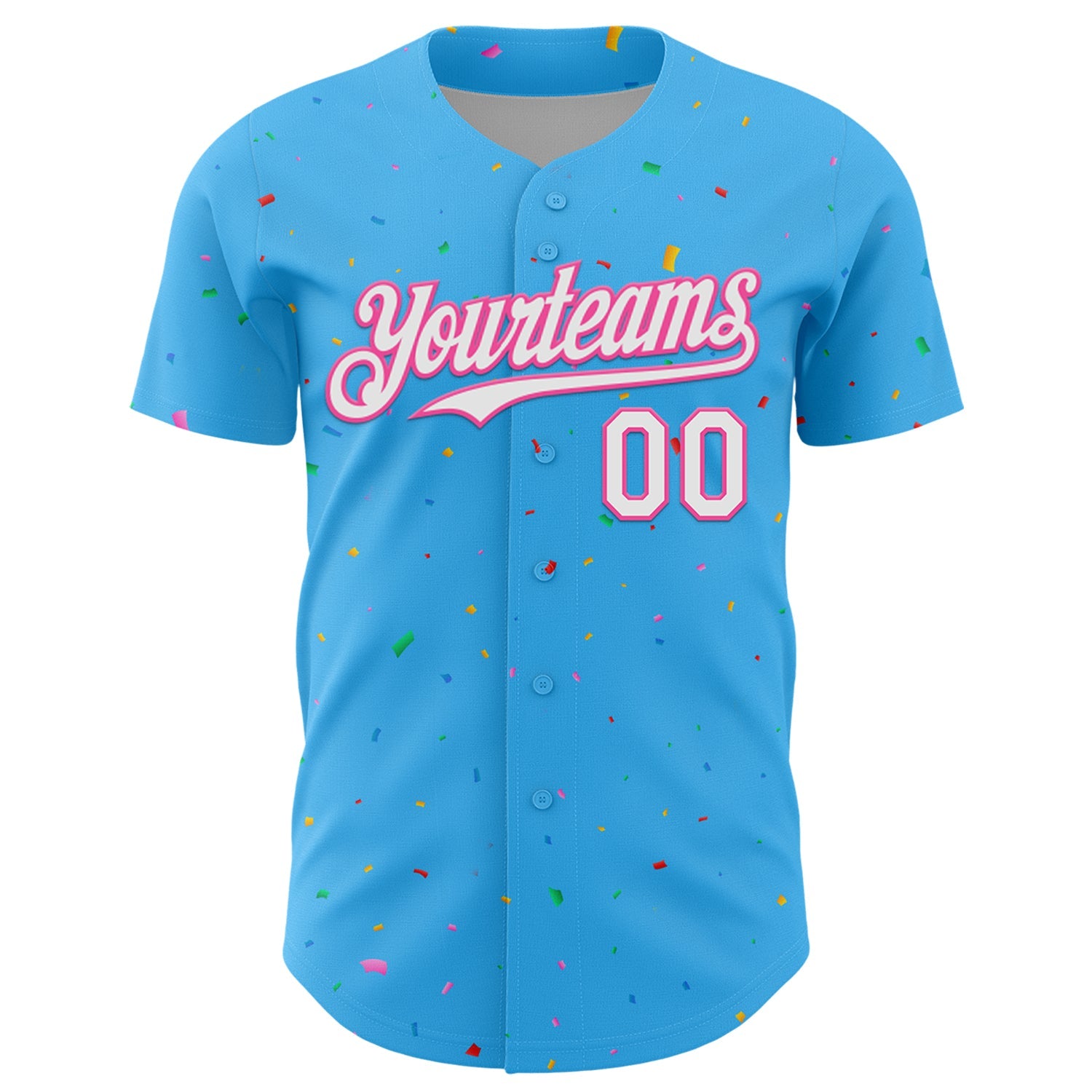 Custom Sky Blue White-Pink 3D Pattern Design Confetti Colorful Speckle Authentic Baseball Jersey