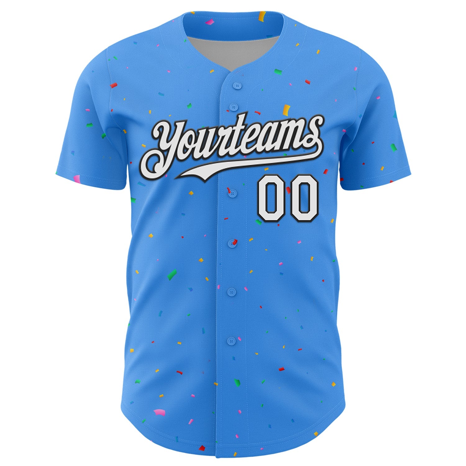 Custom Electric Blue White-Black 3D Pattern Design Confetti Colorful Speckle Authentic Baseball Jersey