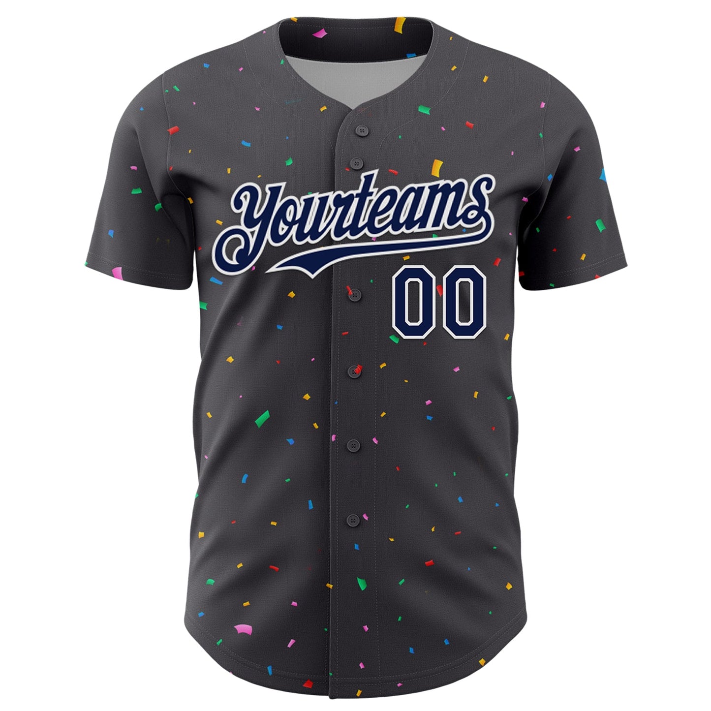 Custom Steel Gray Navy-White 3D Pattern Design Confetti Colorful Speckle Authentic Baseball Jersey