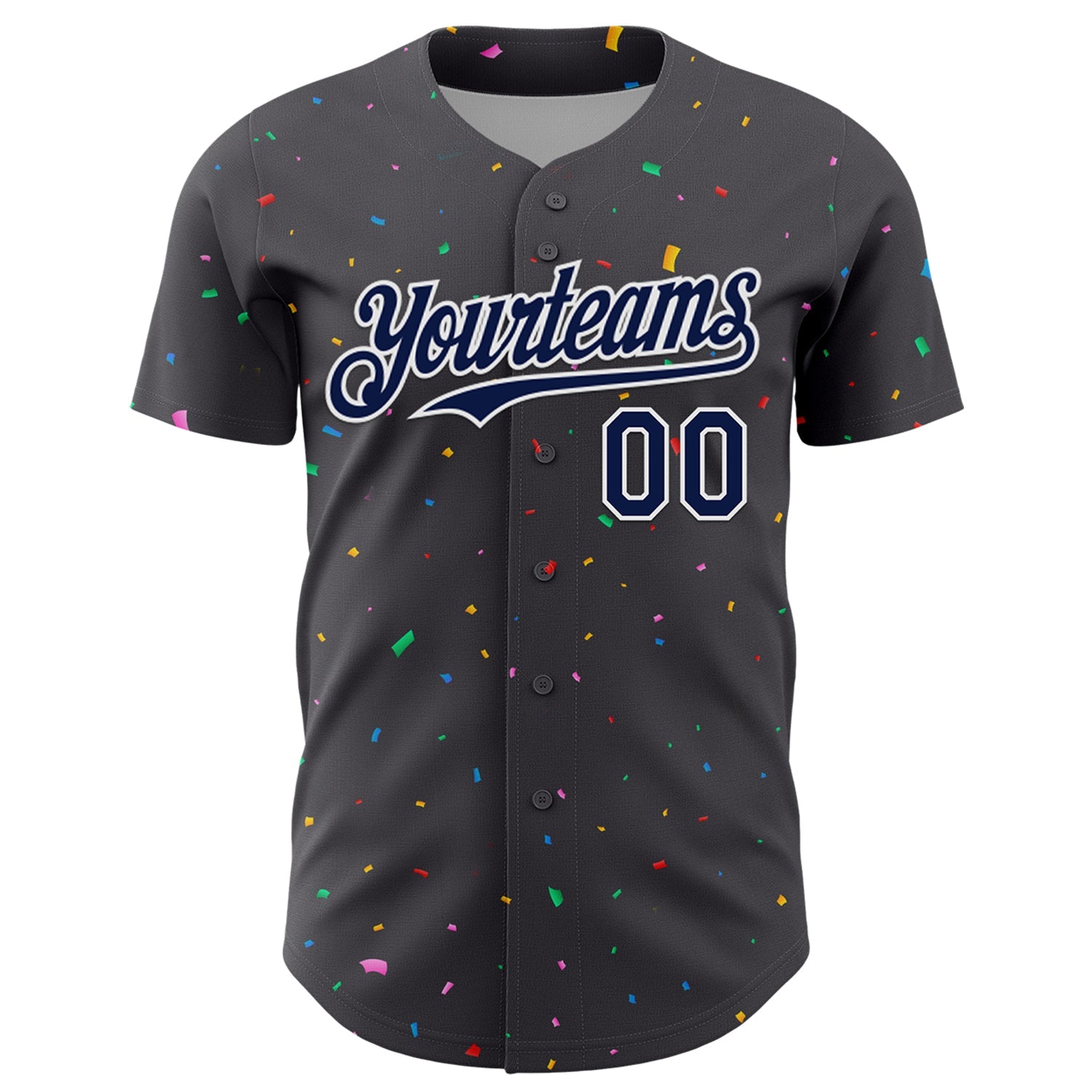 Custom Steel Gray Navy-White 3D Pattern Design Confetti Colorful Speckle Authentic Baseball Jersey