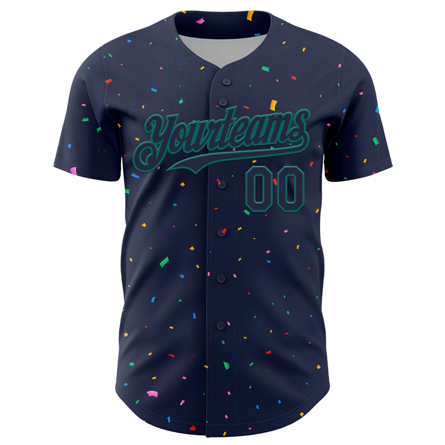 Custom Navy Teal 3D Pattern Design Confetti Colorful Speckle Authentic Baseball Jersey