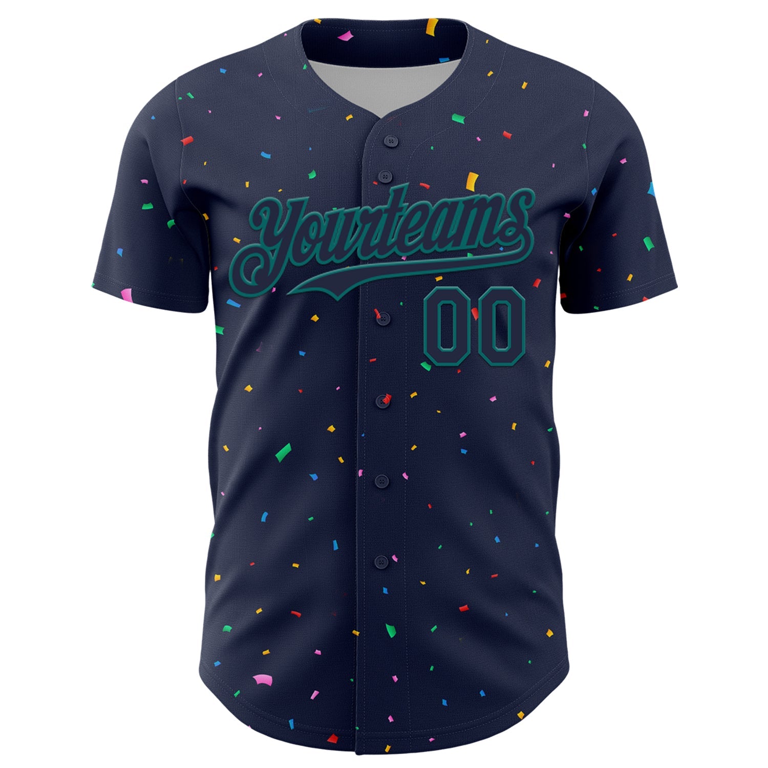 Custom Navy Teal 3D Pattern Design Confetti Colorful Speckle Authentic Baseball Jersey
