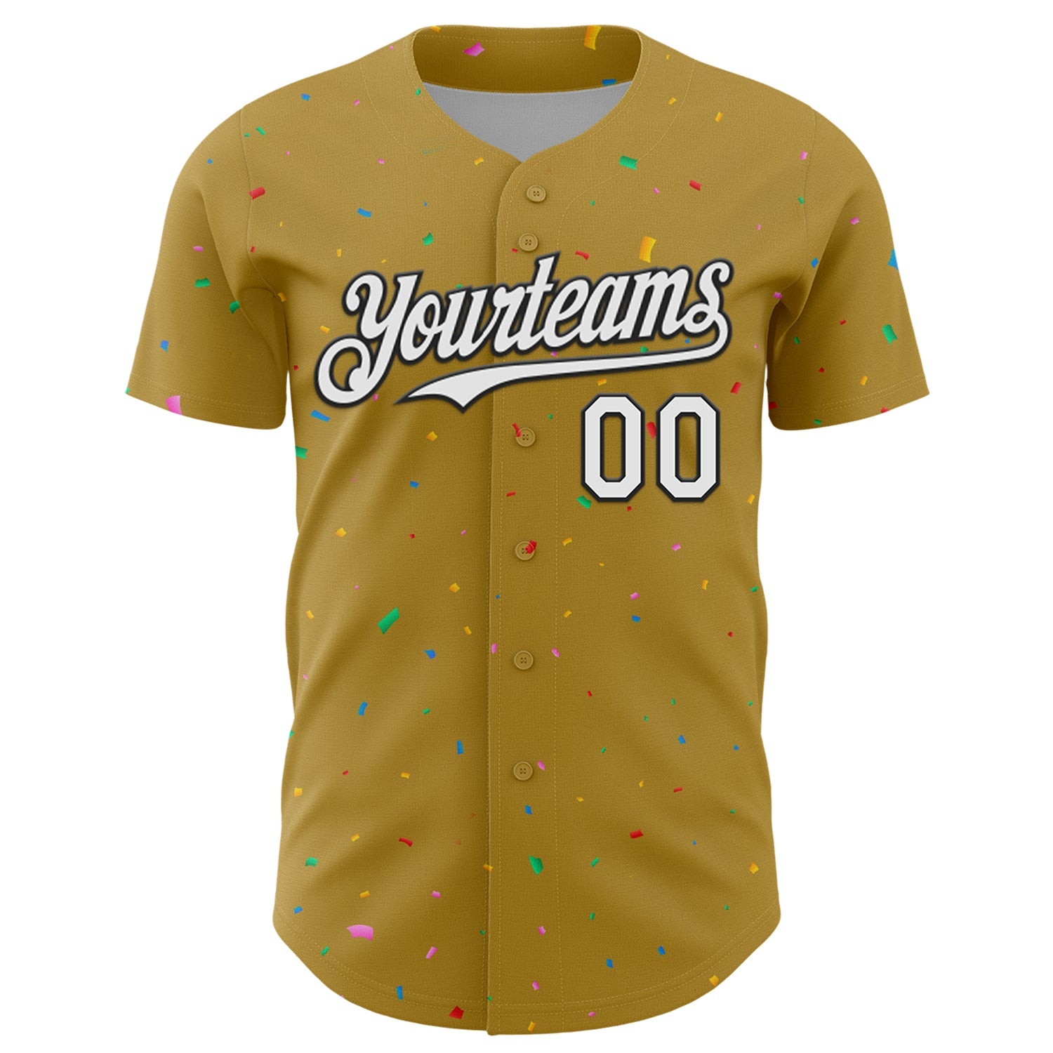 Custom Old Gold White-Black 3D Pattern Design Confetti Colorful Speckle Authentic Baseball Jersey