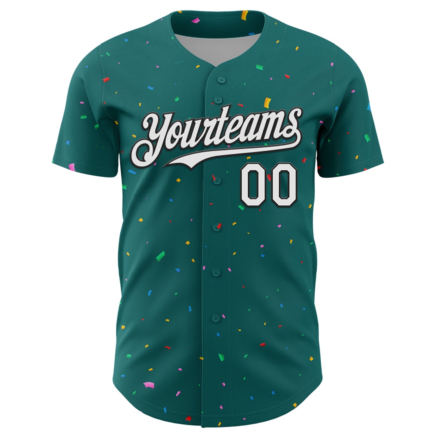 Custom Teal White-Black 3D Pattern Design Confetti Colorful Speckle Authentic Baseball Jersey