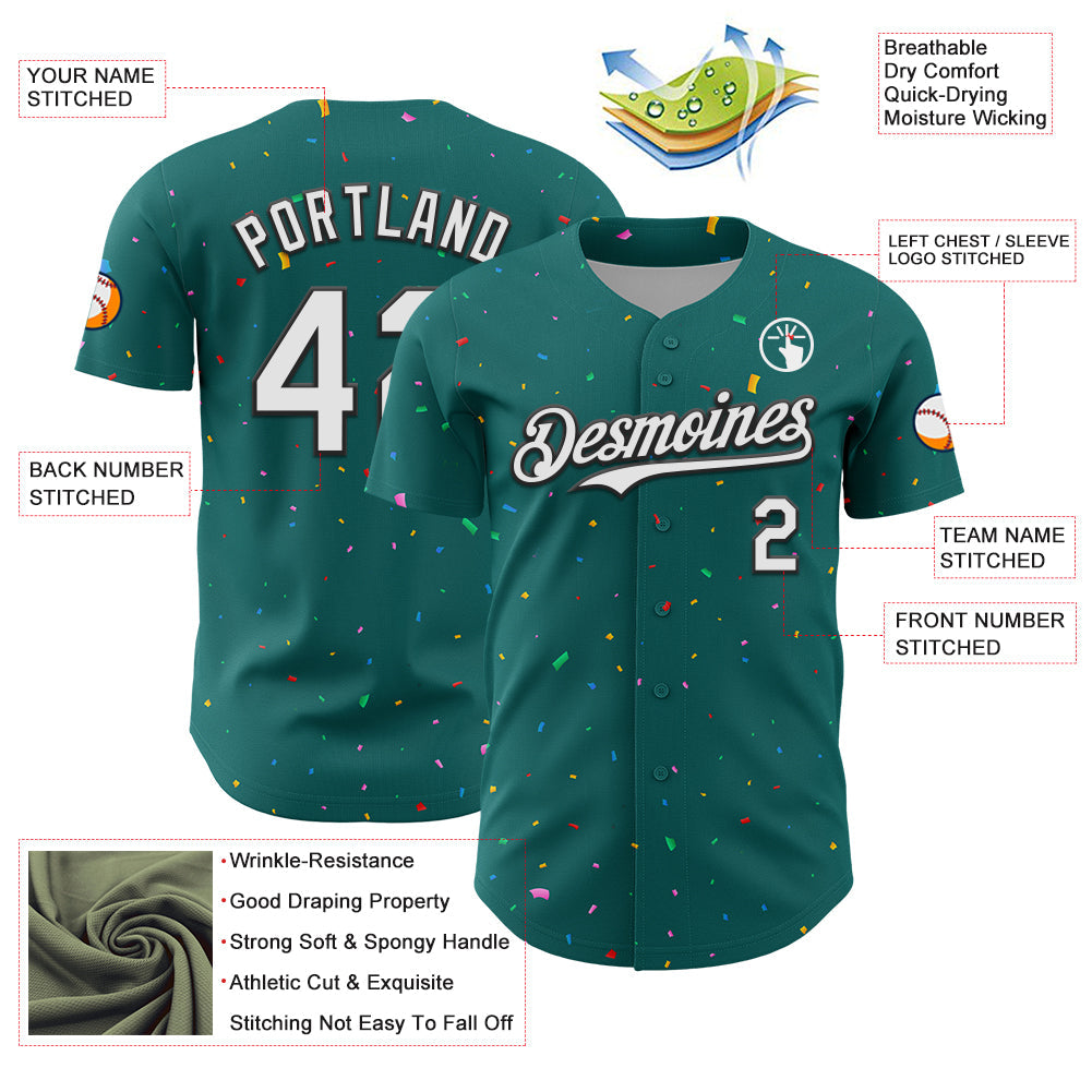 Custom Teal White-Black 3D Pattern Design Confetti Colorful Speckle Authentic Baseball Jersey