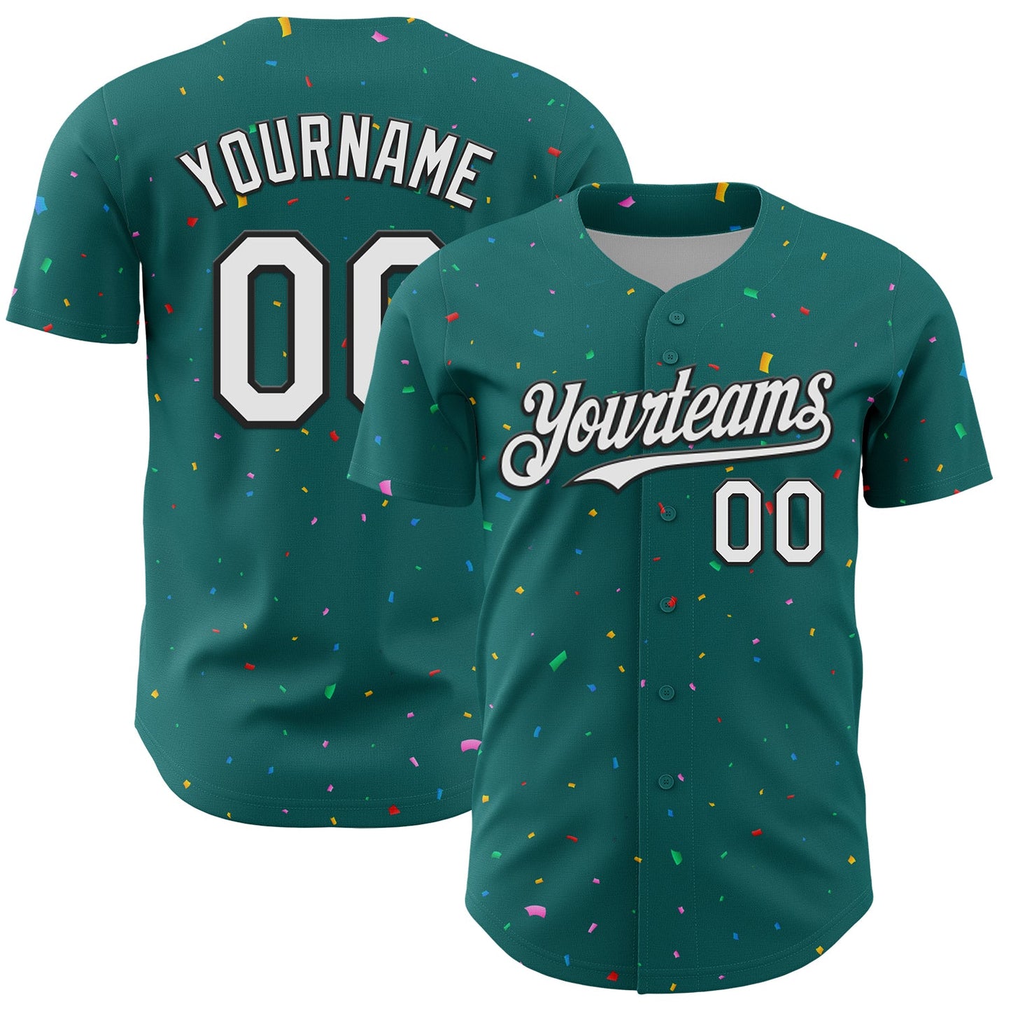Custom Teal White-Black 3D Pattern Design Confetti Colorful Speckle Authentic Baseball Jersey