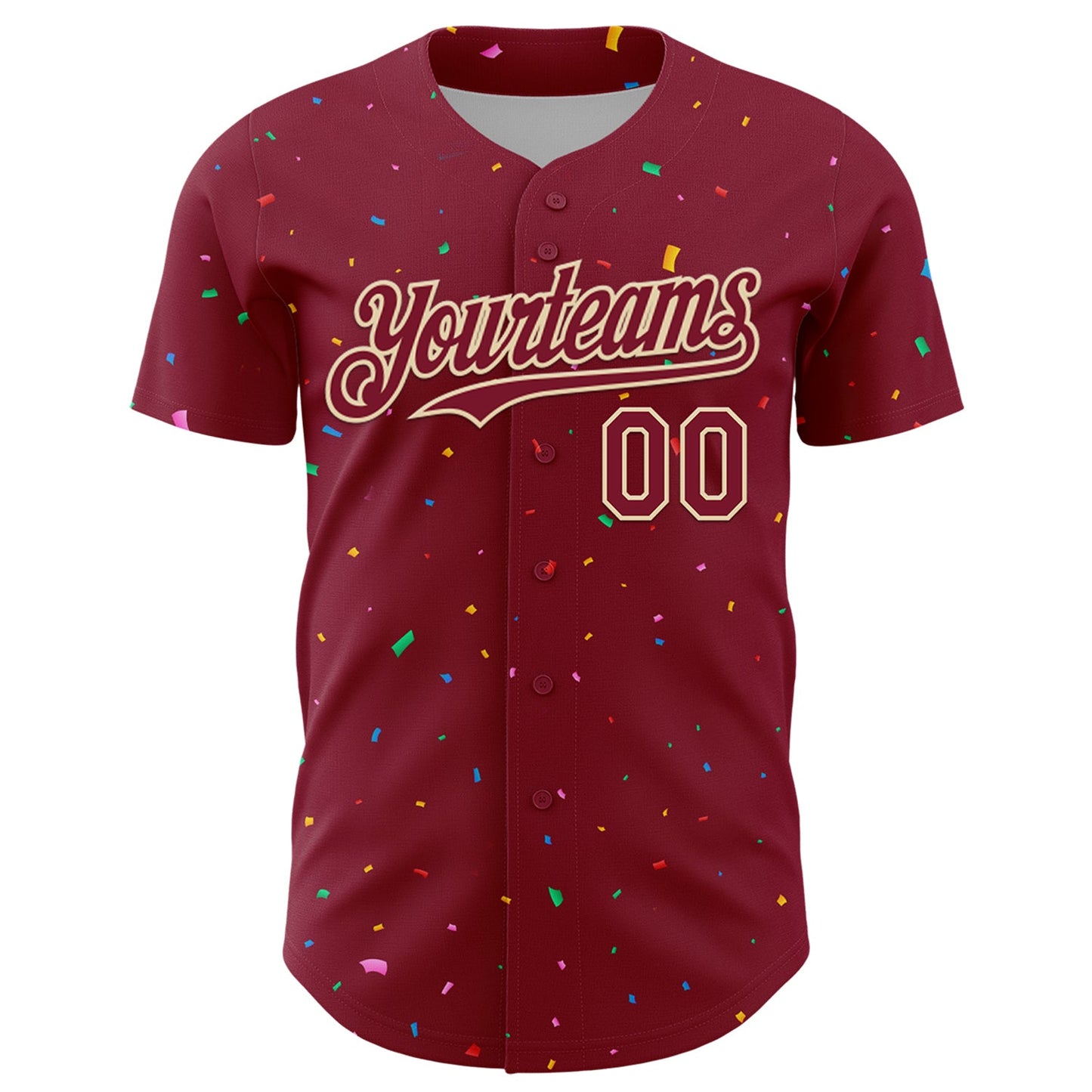 Custom Crimson Cream 3D Pattern Design Confetti Colorful Speckle Authentic Baseball Jersey