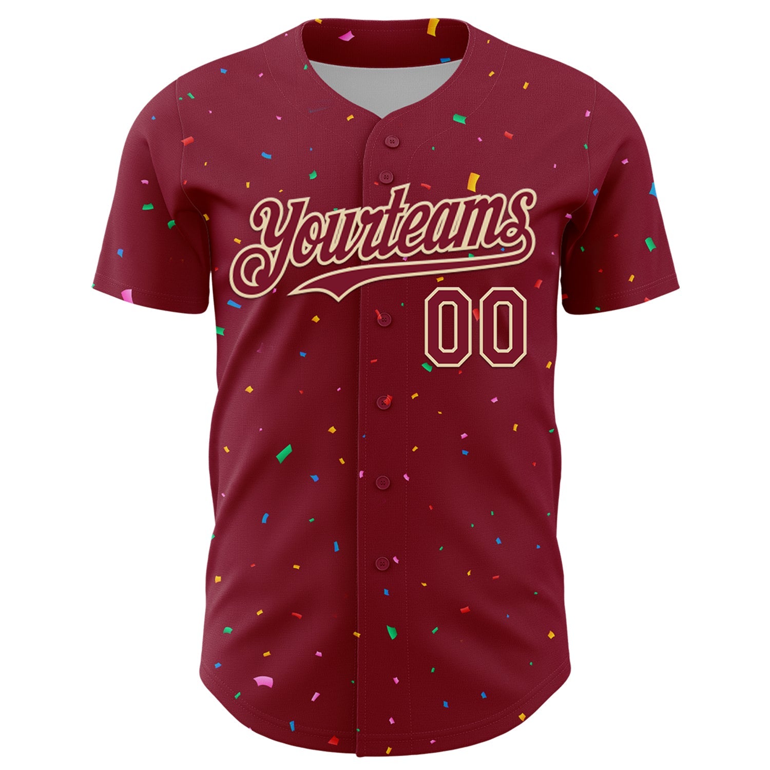 Custom Crimson Cream 3D Pattern Design Confetti Colorful Speckle Authentic Baseball Jersey