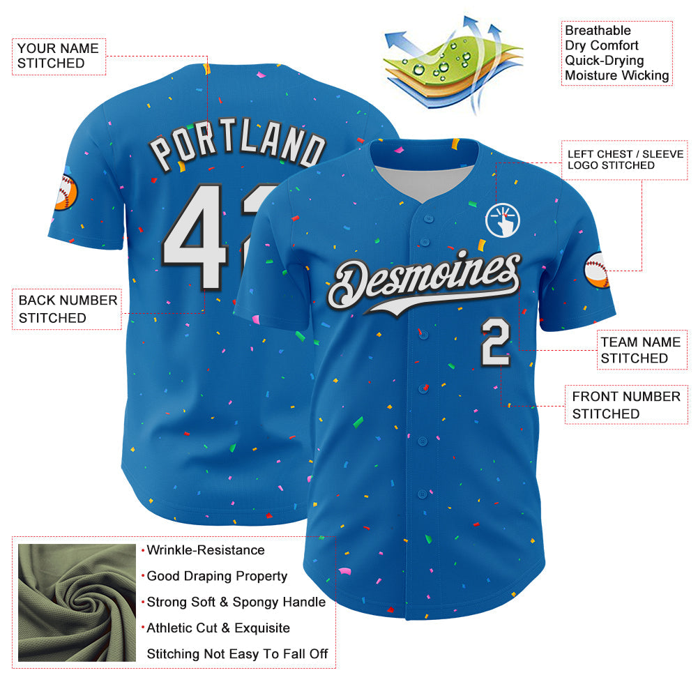 Custom Blue White-Black 3D Pattern Design Confetti Colorful Speckle Authentic Baseball Jersey
