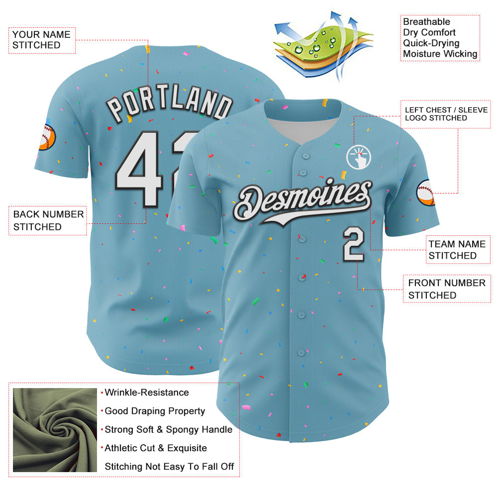 Custom Shadow Blue White-Black 3D Pattern Design Confetti Colorful Speckle Authentic Baseball Jersey