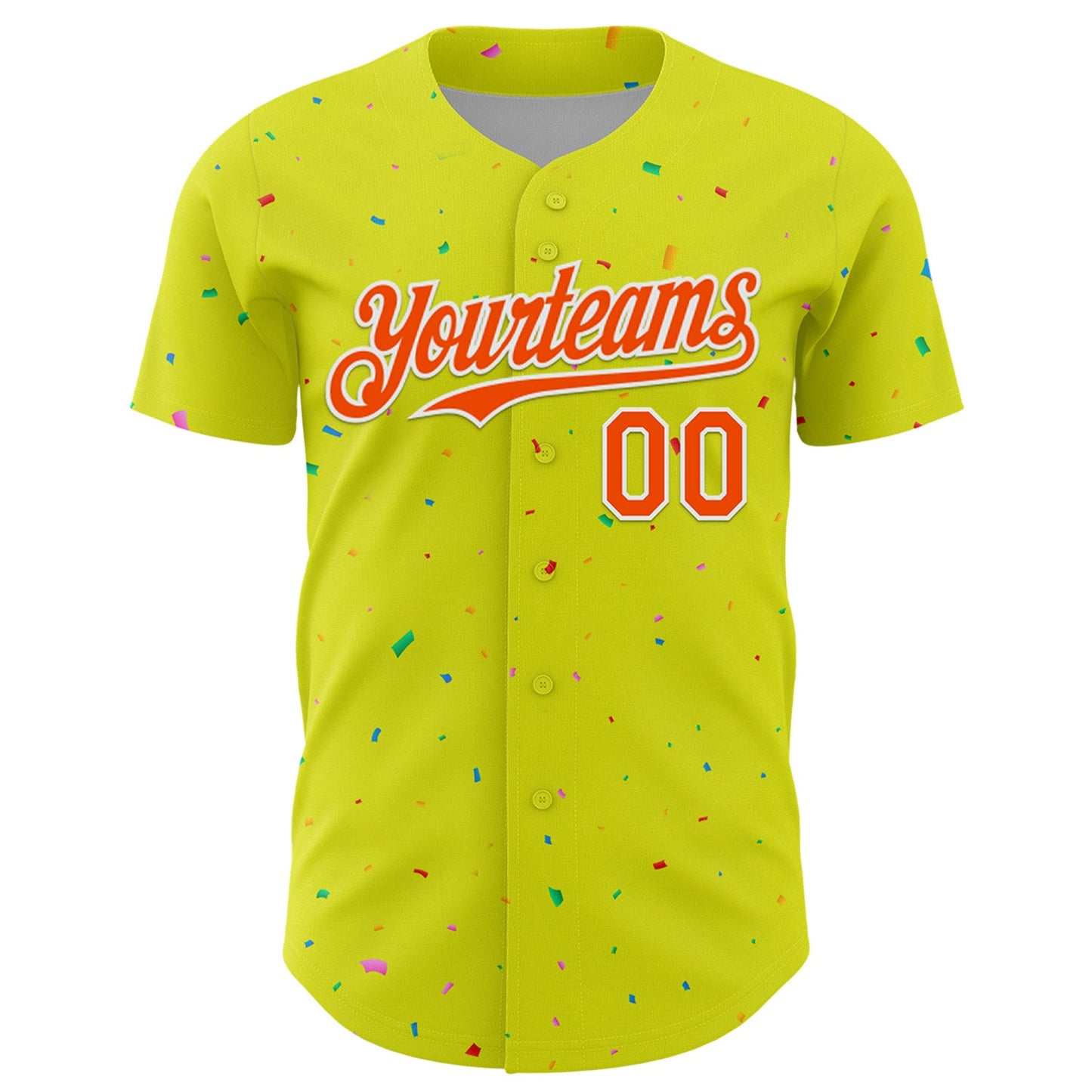 Custom Neon Yellow White-Black 3D Pattern Design Confetti Colorful Speckle Authentic Baseball Jersey