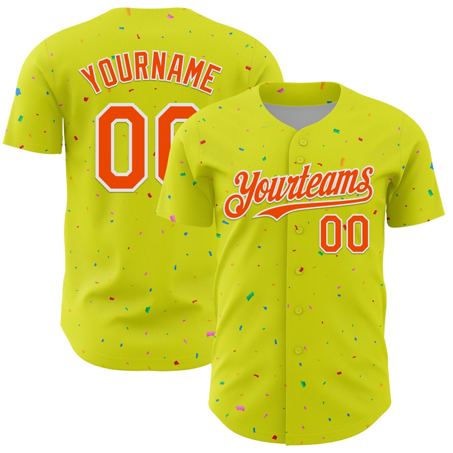 Custom Neon Yellow White-Black 3D Pattern Design Confetti Colorful Speckle Authentic Baseball Jersey