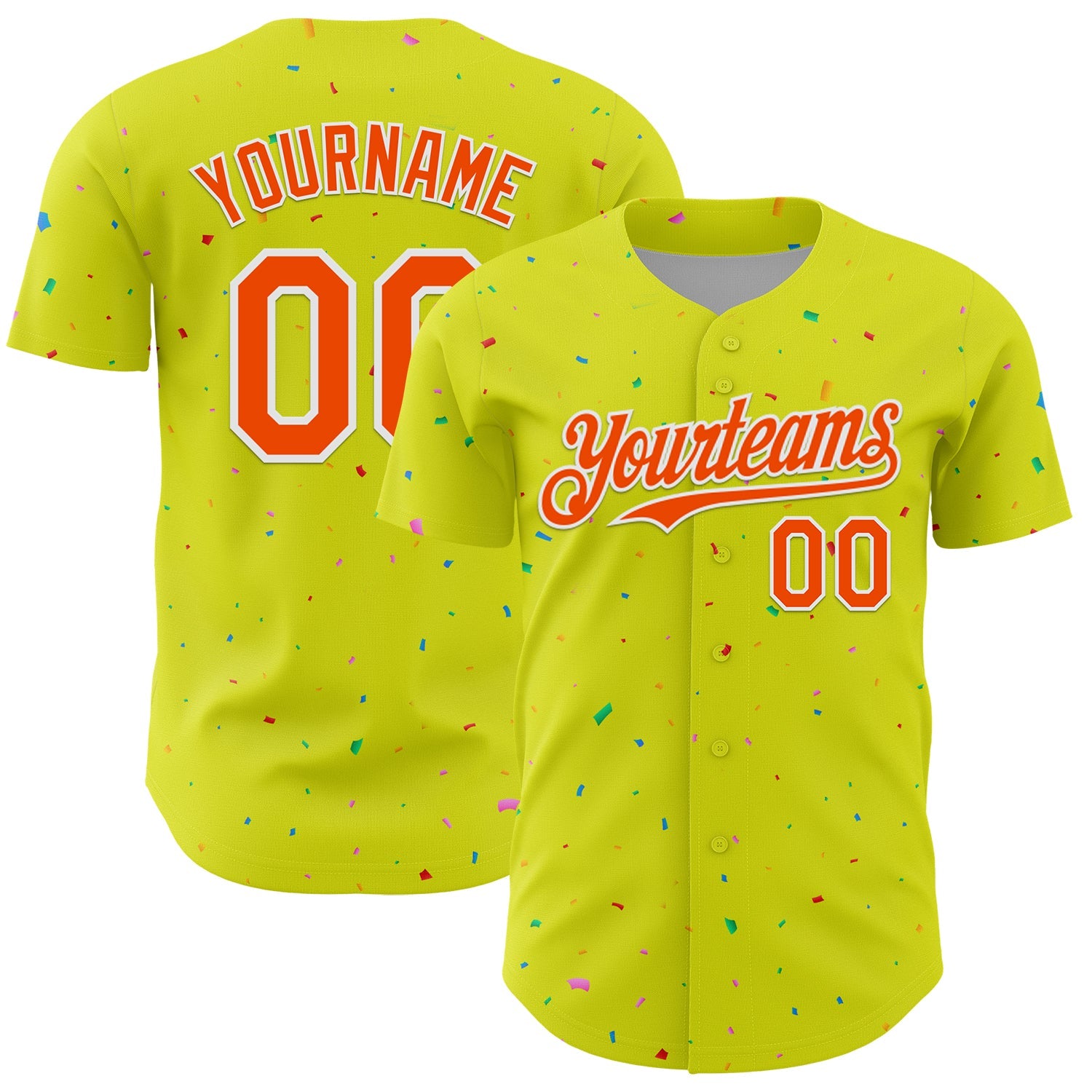 Custom Neon Yellow White-Black 3D Pattern Design Confetti Colorful Speckle Authentic Baseball Jersey