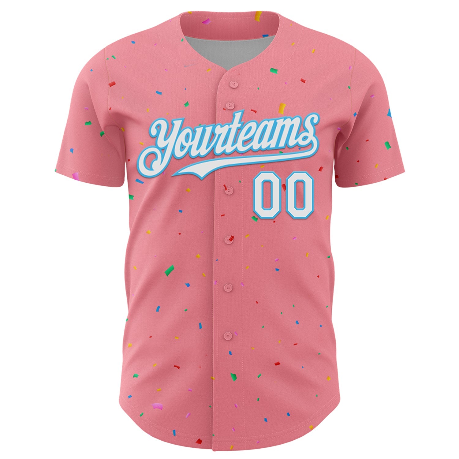 Custom Medium Pink White-Sky Blue 3D Pattern Design Confetti Colorful Speckle Authentic Baseball Jersey