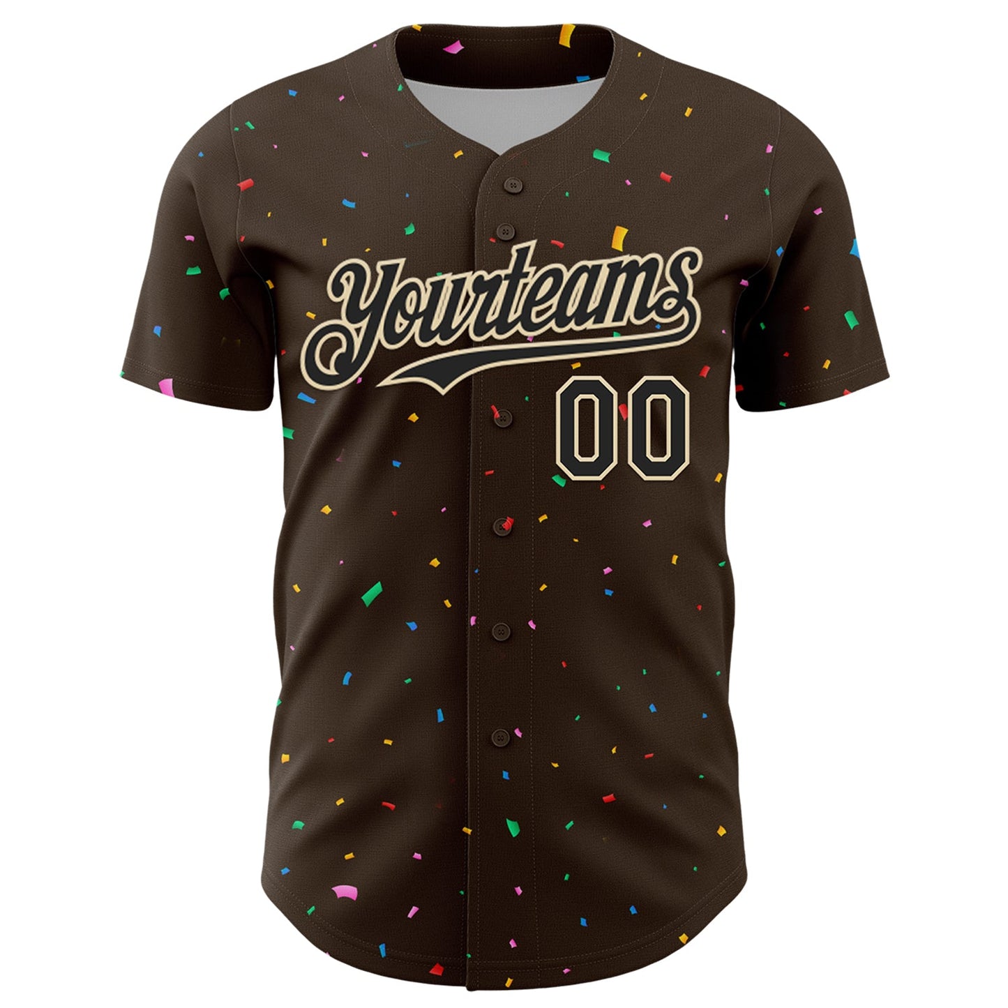 Custom Brown Black-Cream 3D Pattern Design Confetti Colorful Speckle Authentic Baseball Jersey