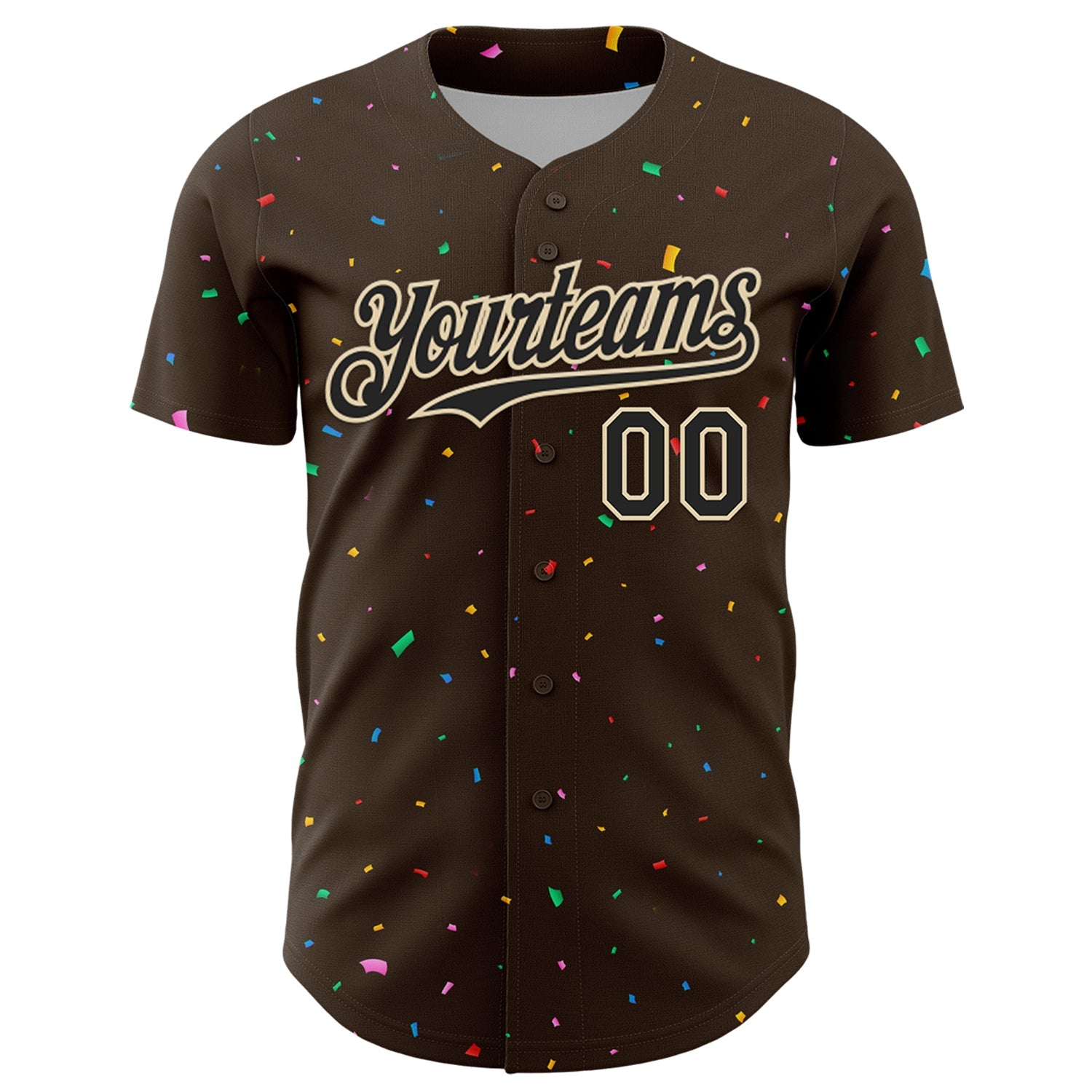 Custom Brown Black-Cream 3D Pattern Design Confetti Colorful Speckle Authentic Baseball Jersey