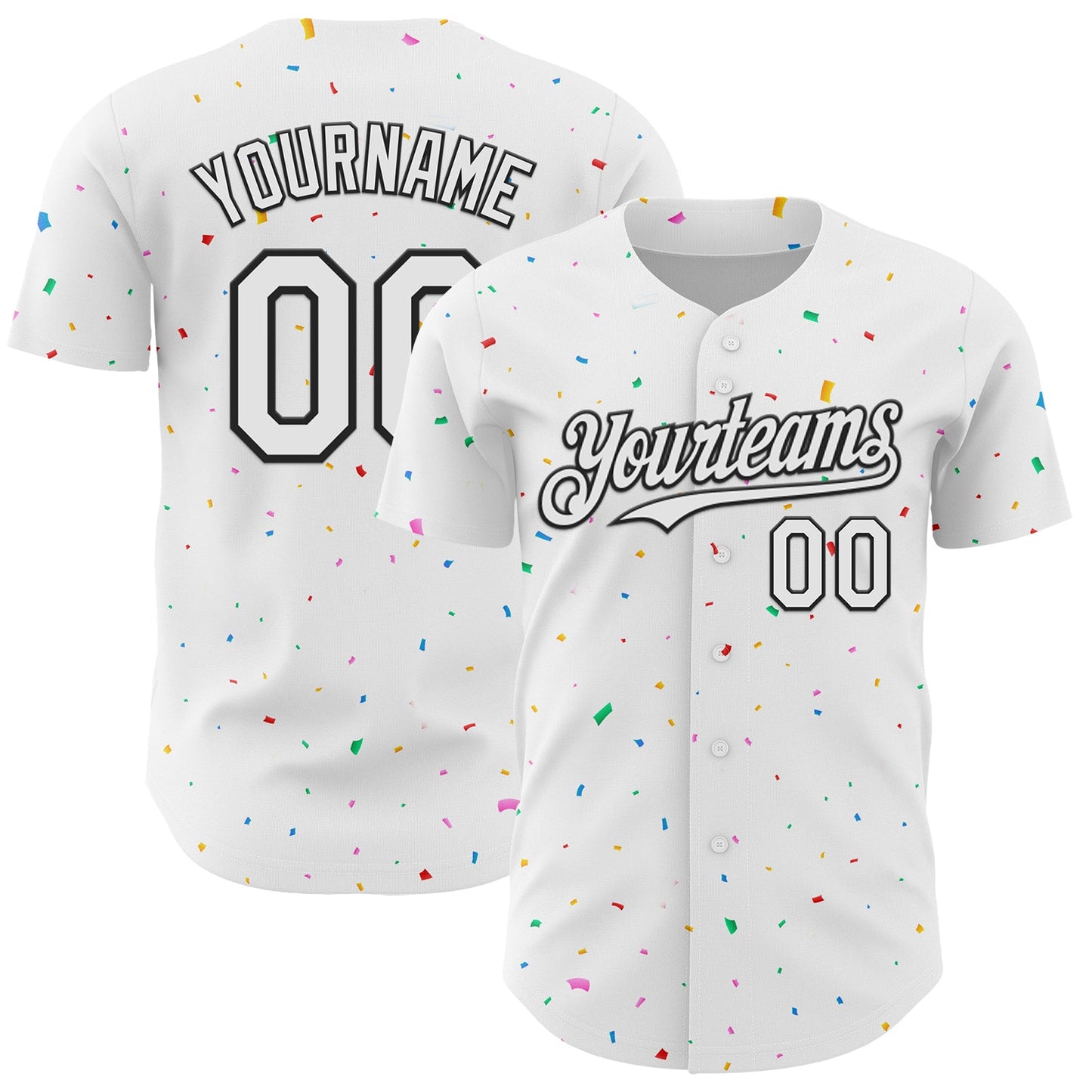 Custom White Black 3D Pattern Design Confetti Colorful Speckle Authentic Baseball Jersey