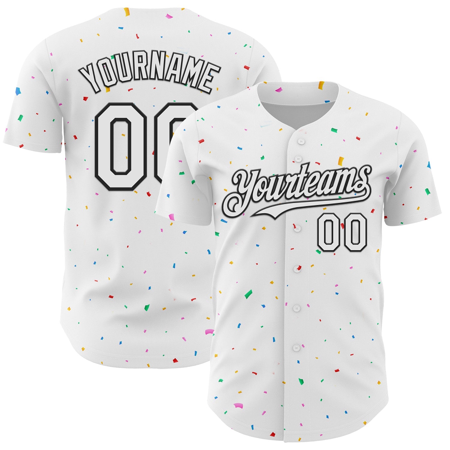 Custom White Black 3D Pattern Design Confetti Colorful Speckle Authentic Baseball Jersey