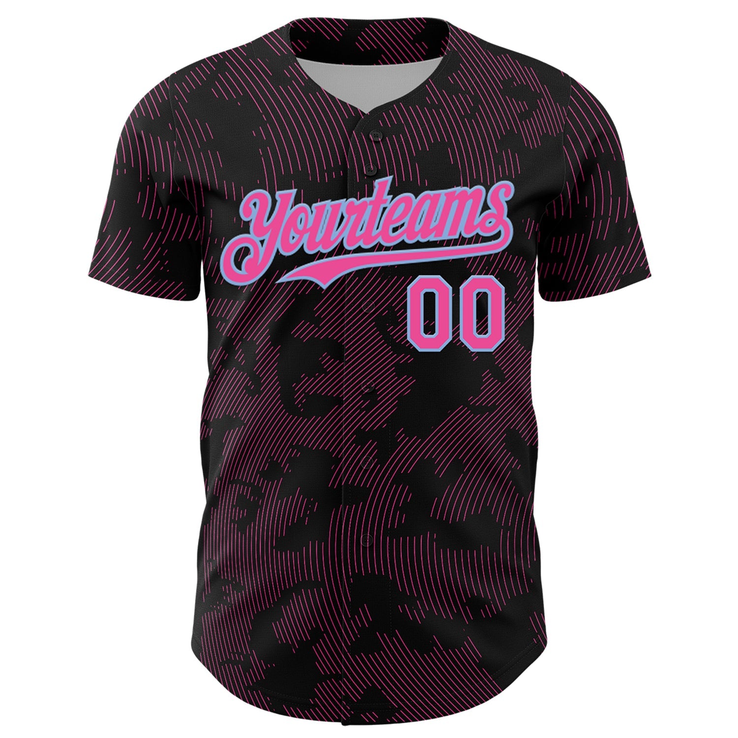 Custom Black Pink-Light Blue Curve Lines Authentic Baseball Jersey