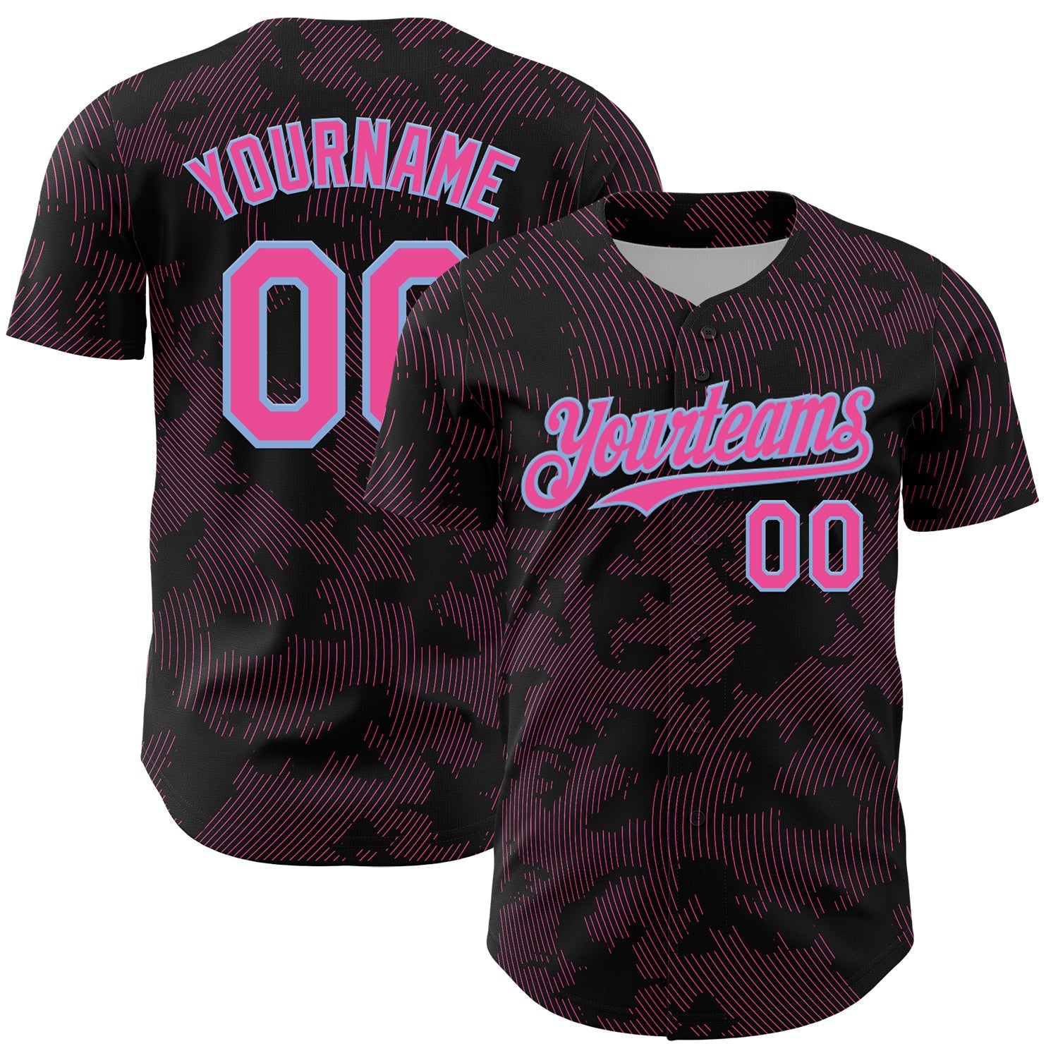 Custom Black Pink-Light Blue Curve Lines Authentic Baseball Jersey