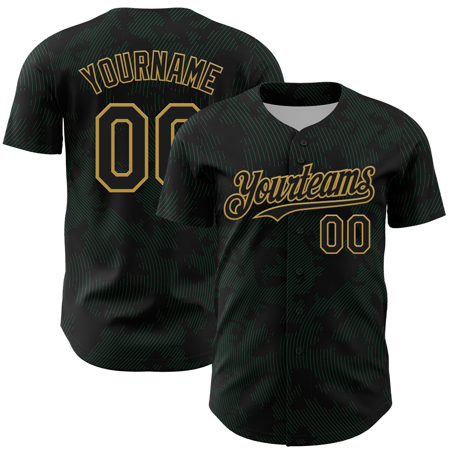Custom Black Kelly Green-Old Gold Curve Lines Authentic Baseball Jersey