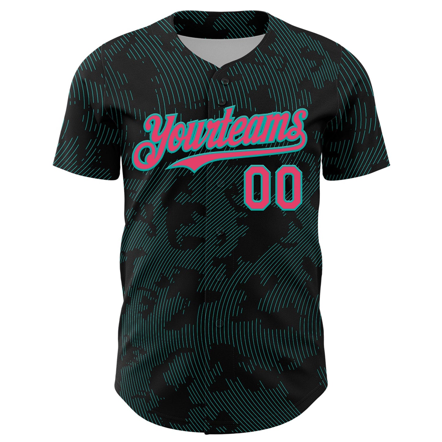 Custom Black Neon Pink-Aqua Curve Lines Authentic Baseball Jersey