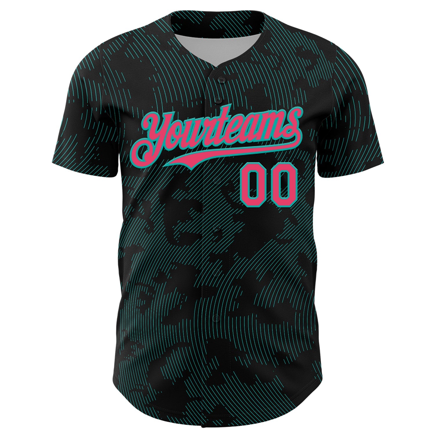 Custom Black Neon Pink-Aqua Curve Lines Authentic Baseball Jersey