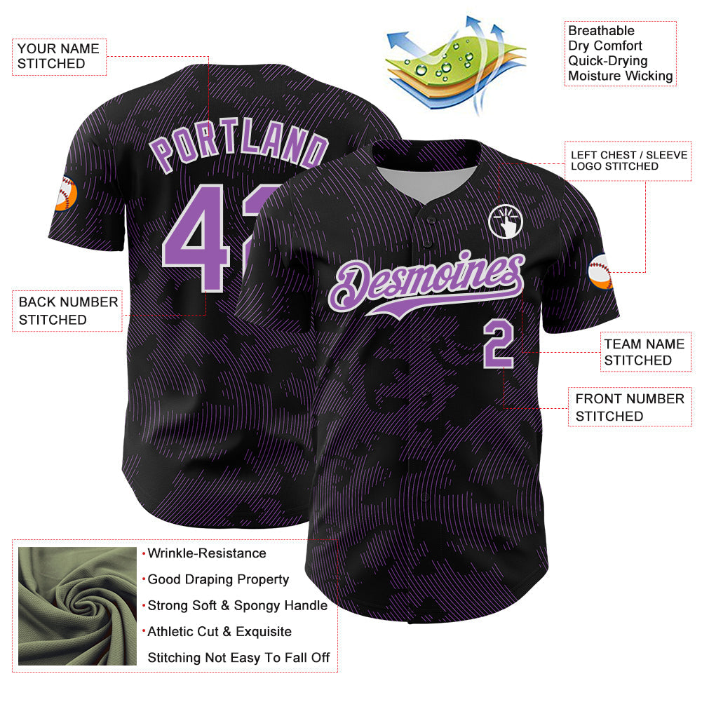 Custom Black Medium Purple-White Curve Lines Authentic Baseball Jersey