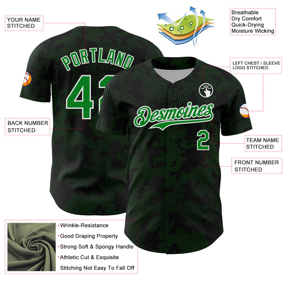 Custom Black Grass Green-White Curve Lines Authentic Baseball Jersey